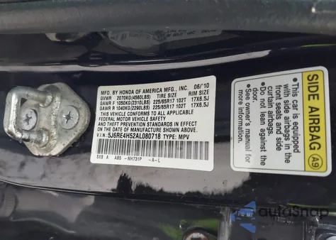 2010 Honda Cr-V Ex z USA, uszkodzony, nr VIN 5J6RE4H52AL080718